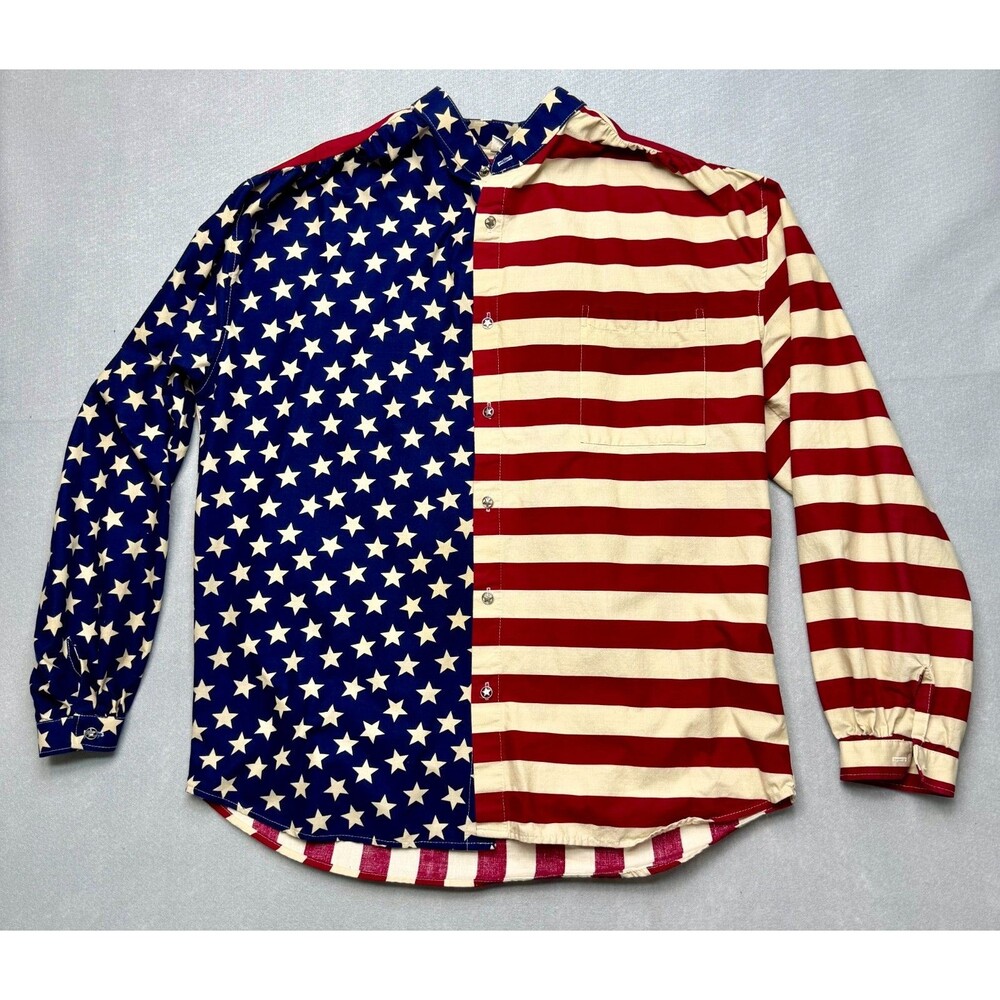 Wah Maker Frontier Clothing Roper Shirt AOP Red, White, & Blue Vtg Size XL